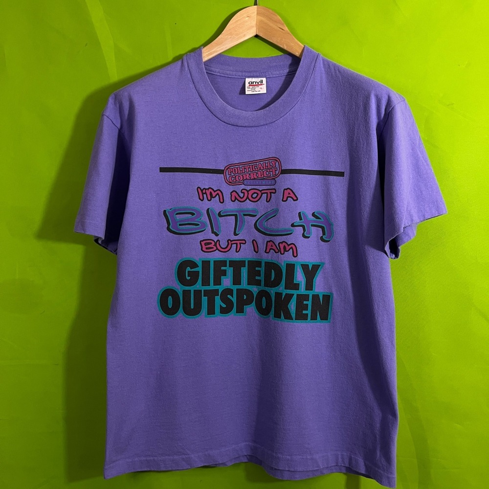 Vintage Anvil Purple Graphic T-Shirt Giftedly Outspoken Humor 90s Single ‎ Large